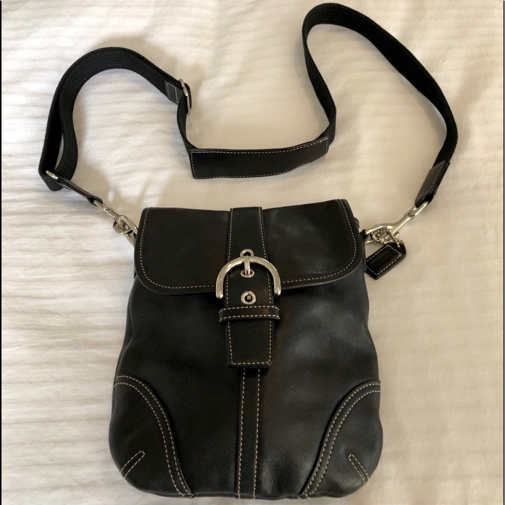 COACH Crossbody Bag Black Leather B069-4786 - EUC